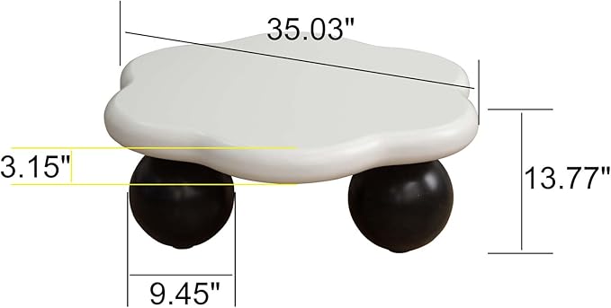 35" Modern Coffee Table Petal Shape Low Center Table Cute Irregular Indoor Tea Table with 3 Ball Legs for Living Room Apartment