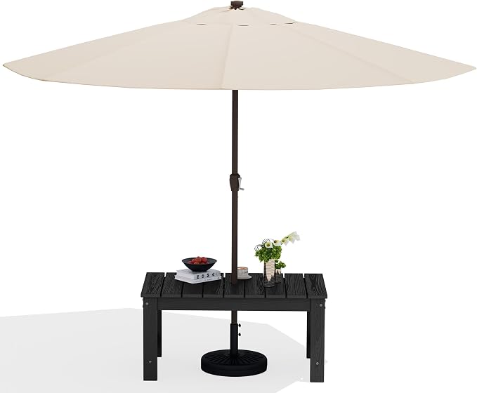 SERWALL Outdoor Coffee Table with 9FT Umbrella, HDPE Patio Coffee Table for Outside, Rectangle, Black(Not Include Umbrella Base) by SERWALL