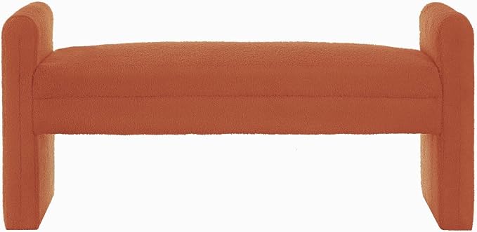 24KF Modern Upholstered Bed Bench Covered with Soft Boucle Teddy Fabric, Lovely Entryway Bench Ottoman with Armrest, 5062-Orange - Image 4