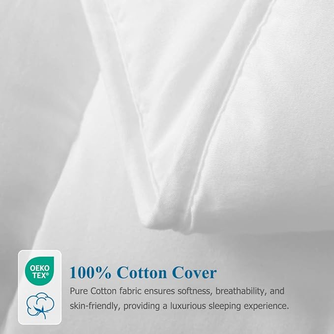 Dafinner 100% Cotton Cover Comforter Full Size, Lightweight Down Alternative Duvet Insert with Lyocell & Climaloft™ Blend Fill, Breathable Microfiber Comforter for Hot Sleeper (82x86”, White)