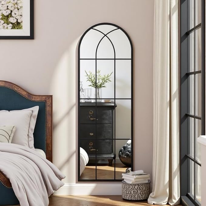 Rowjut Black Full Length & Floor Mirror 71" x 32" Window/Wall Decorative Mirrors, Iron Framed Window Pane Mirror, Arched Top Wall Mirror for Entryway Living Room, Bedroom, Fireplace (Black) - Image 7