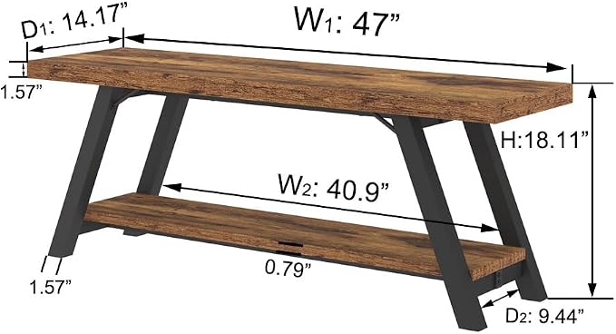 LVB Wood Bench, Industrial Storage Entryway Indoor Bench for Bedroom Hallway Living Room, Rustic Famhouse Wooden Metal Shoe Rack Accent Foyer Bench Seat for Entrance Sitting, Rustic Brown, 47 in Long - Image 2