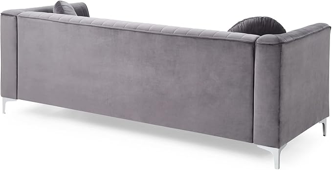 Glory Furniture Delray Velvet Upholstered Sofa in Gray/Chrome Legs