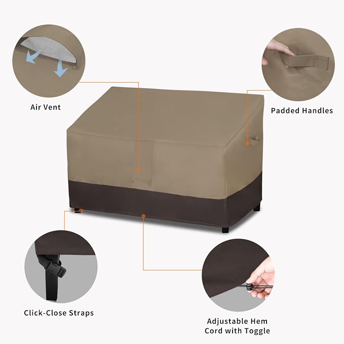Easy-Going Heavy Duty 2-Seater Patio Couch Cover - Windproof Outdoor Furniture with Air Vent (76Wx32.5Dx33H inch, Camel/Dark Brown) - Image 4