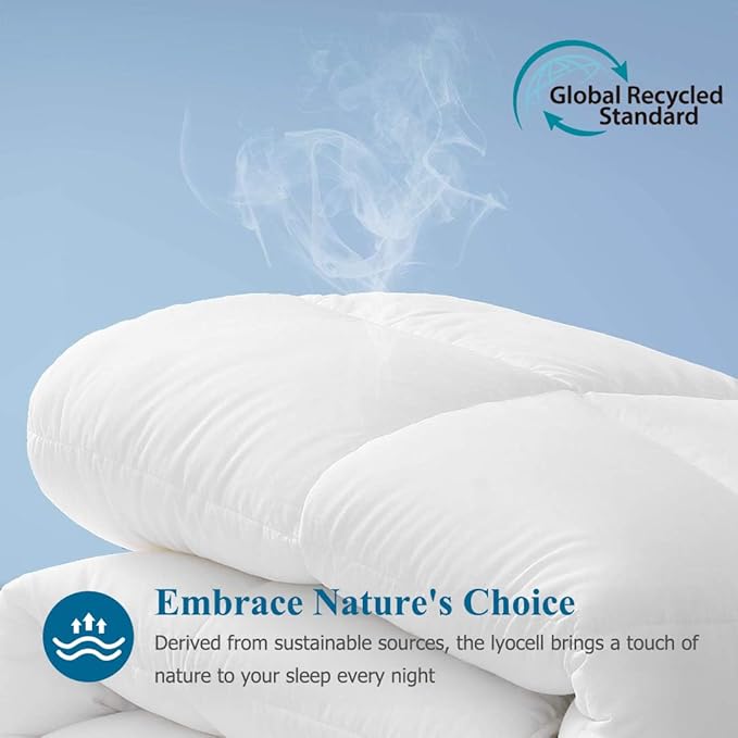 Dafinner 100% Cotton Cover Comforter Full Size, Lightweight Down Alternative Duvet Insert with Lyocell & Climaloft™ Blend Fill, Breathable Microfiber Comforter for Hot Sleeper (82x86”, White)