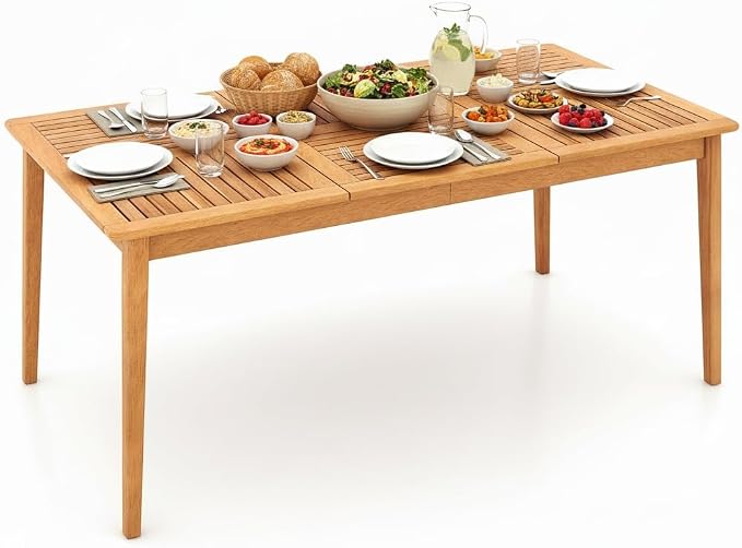 Tangkula 6-Person Outdoor Acacia Wood Dining Table, 67" x 35" Rectangular Dining Table with 1.96" Umbrella Hole, Outdoor Patio Table for Deck, Garden, Poolside and Backyard, Natural by TANGKULA