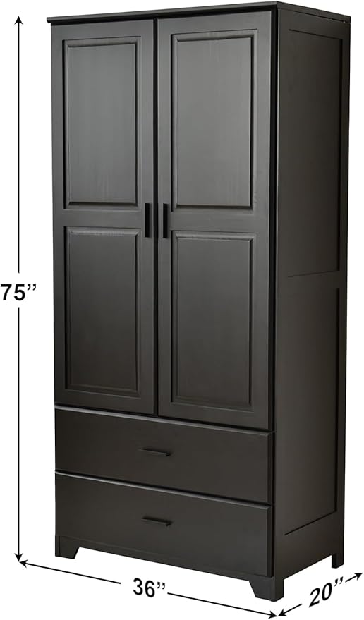 Woodpecker's Inc Solid Pine Wood Closet with Raised Doors (Black)
