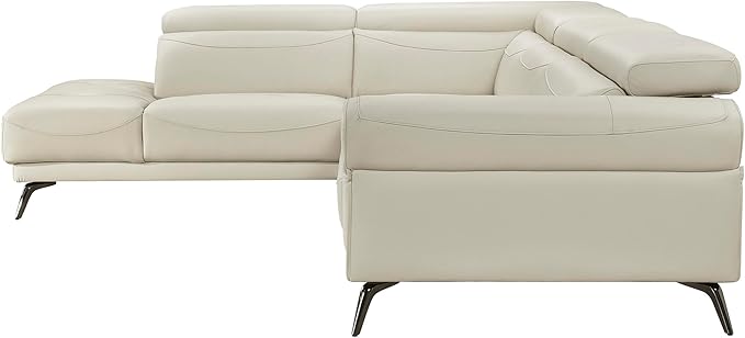 Lexicon L-Shaped Sectional Couch with Left Chaise, Top Grain Leather Match Sectional Sofa, Adjustable Headrests, Black Chrome Metal Legs, High-Density Cushions, Stitching, for Living Room, Beige