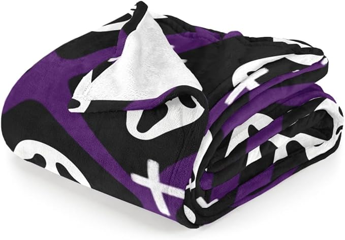 Halloween Spooky Face Blanket, Purple and Black, Soft Ghost Throw for Travel, Office, Home (40" x 30")