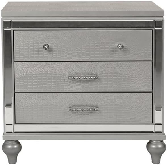 New Classic Furniture Valentino Solid Wood 3-Drawer Nightstand, Silver - Image 3