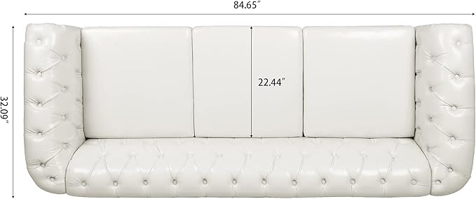 ERYE 84.5-Inch Classic 3 Seat Chesterfield Sofa Couches for Living Room Bedroom, 3 Seaters Button Tufted Faux Leather Upholstered Chesterfield Sofa Couch,Wood Legs | Button Tufted, Easy to Assemble, Nailhead, Removable Cushion