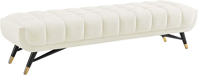Modway Adept Mid-Century Modern Velvet Upholstered Tufted Accent Bench in Ivory