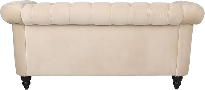 LEVNARY Velvet Sofa, Chesterfield Tufted Upholstered 2 Seater Couch, Modern Loveseat Couch Classic Furniture for Living Room Bedroom (Beige)
