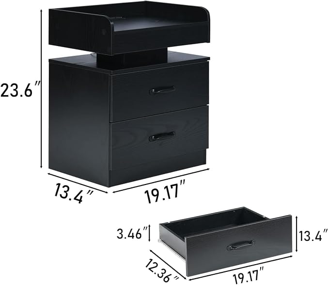4ever2buy Black Nightstand Set of 2 with Charging Station and LED Lights Modern Bedside Tables with Drawers End Tables for Bedroom - Image 2
