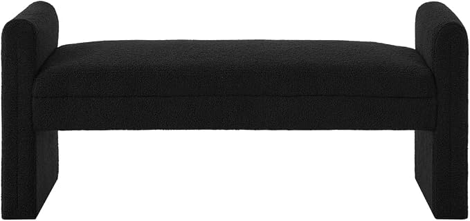 24KF Modern Upholstered Bed Bench Covered with Soft Boucle Teddy Fabric, Lovely Entryway Bench Ottoman with Armrest, 5062-Black - Image 3