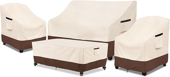 Rileytee Patio Furniture Set Covers, 4 Pcs 600D Heavy Duty 100% Waterproof Outdoor Furniture Cover, Fit Patio Loveseat, Chair and Coffee Table (Beige & Brown) by Rileytee
