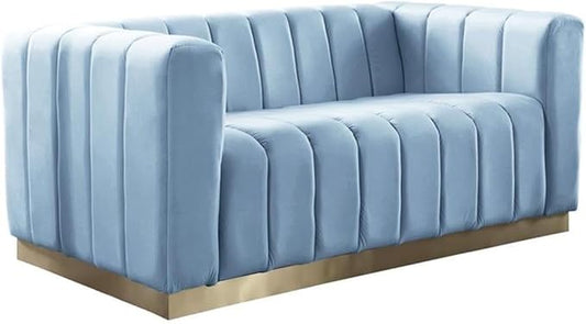 Meridian Furniture 603SkyBlu-L Marlon Collection Modern | Contemporary Velvet Upholstered Loveseat with Deep Channlel Tufting and Brushed Gold Finish, Sky Blue, 62.5" W x 34" D x 28" H