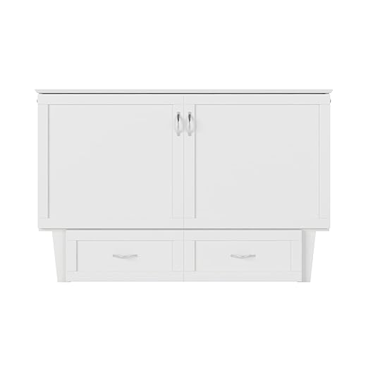 AFI, Chelsea Mid-Century Modern Queen Solid Wood Murphy Bed Chest with 6" Mattress, Storage Drawer & Built-in USB Charger, White