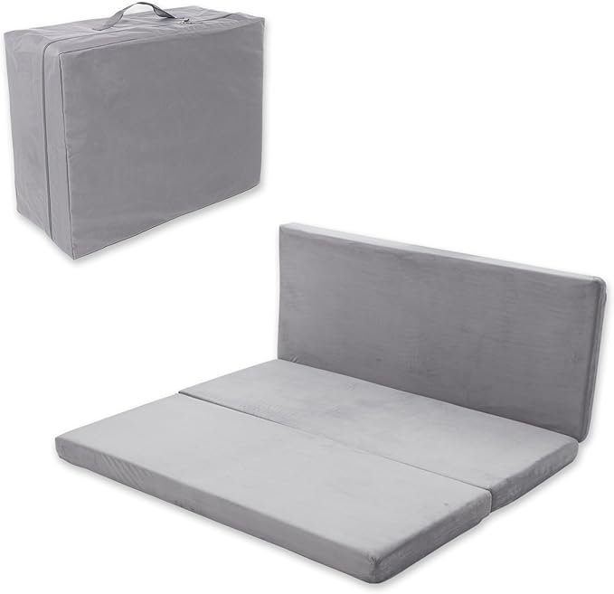 SINWEEK 3.95in Queen Folding Topper with Storage Bag - Foldable Trifold Floor Mat Topper, CertiPUR-US Certified Guest Sleeping Pad, Machine Washable Cover