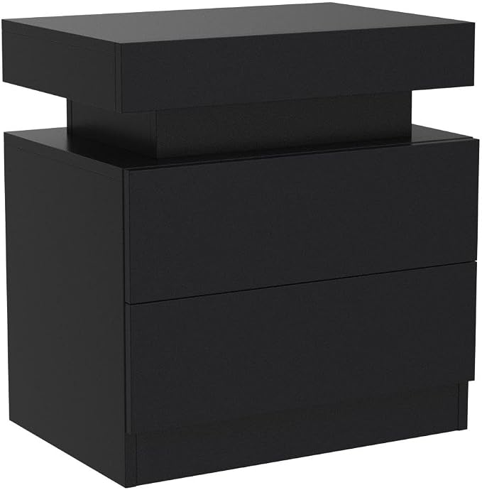 i-aplus Nightstand Set of 2 LED Nightstand with 2 Drawers, Bedside Table with Drawers for Bedroom, Side Bed Table with LED Light, Black - Image 5
