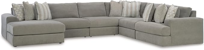 Signature Design by Ashley Avaliyah Contemporary Right-Arm Facing 6-Piece Sectional with Armrest, Throw Pillows and Reversible Cushions, Gray