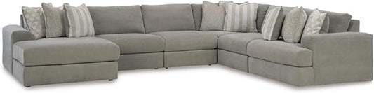 Signature Design by Ashley Avaliyah Contemporary Right-Arm Facing 6-Piece Sectional with Armrest, Throw Pillows and Reversible Cushions, Gray