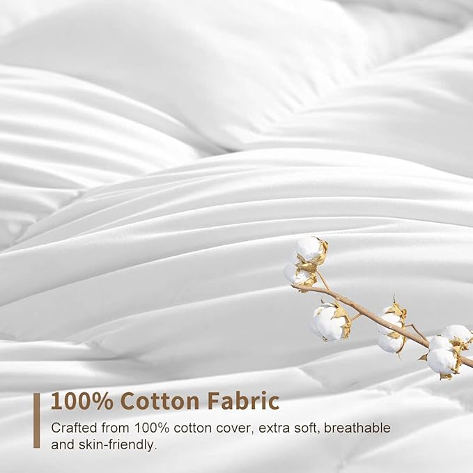 DWR 100% Cotton Fabric Covered Down Alternative Comforter| All-Season Weight, Queen (88x88)