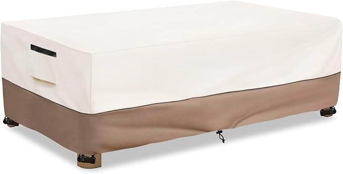 Outdoor Coffee Table Cover Waterproof, Heavy Duty Patio Rectangular Side Table Covers, 42W x 26D x 16H Inches Outdoor Tables Cover (Beige) by SoloToo