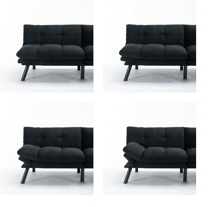 Ball & Cast 71" Futon Sofa Bed, Mordern Upholstered 2 Seater Couch with Adjustable Backrest,Folding Loveseat with Metal Legs for Living Room,Office,Black