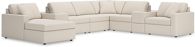 Signature Design by Ashley Casual Modmax Stain Resistant U-Shape Right-Arm Facing 8-Piece Sectional with Chaise and Storage Consoles, Beige