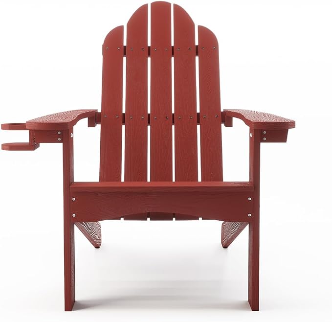 LUE BONA HDPS Adirondack Chairs Set of 8, Fire Pit Outdoor Chair Weather Resistant with Cup Holder, Modern Plastic Chair Plastic for Patio, Deck, Proch, 350LBS, Red - Image 7