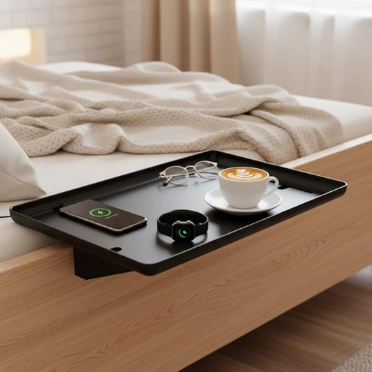 Bedside Shelf for Dorm Bunk Bed, Clip Nightstand Shelf Floating Bed Side Table Tray Organizer, College Dorm Room Essentials Home Loft Bedroom Apartment Back to School Supplies(Color:Black) by Unknown