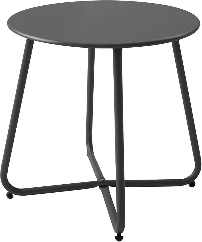 Meluvici Patio Small Side Table Waterproof Round Metal Steel Weather Resistant Portable Outdoor and Indoor End Table for Garden Balcony Yard, Black by Meluvici