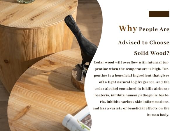 21.6" Bucket Shaped Round Coffee Table with Storage, Drum Coffee Table for Office, Dining Room and Living Room, Nature