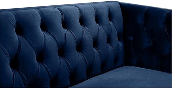 Meridian Furniture 652Navy-L Michelle Collection Modern | Contemporary Loveseat with Deep Button Tufting, Gold Nailhead Trim and Sturdy Gold Iron Legs, Navy Velvet, 66" W x 34" D x 30" H