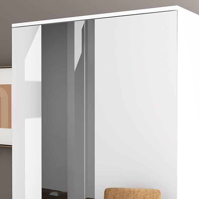 FUFU&GAGA Wardrobe with Mirror Doors, White Bedroom Armoire with Shelves, Hanging Rod, Mirror Wardrobe Closet Modern Clothes Storage Cabinet for Guest Room Cloakroom, 31.5”W x 19.7”D x 70.9”H