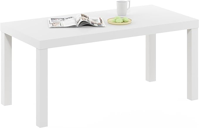 Furinno CLASSIC Coffee Table, Modern Rectangle Coffee Table with 1.8" Triple Thick Tabletop, Side Table, Toolless Assembly, for Living Room, Home Office, White