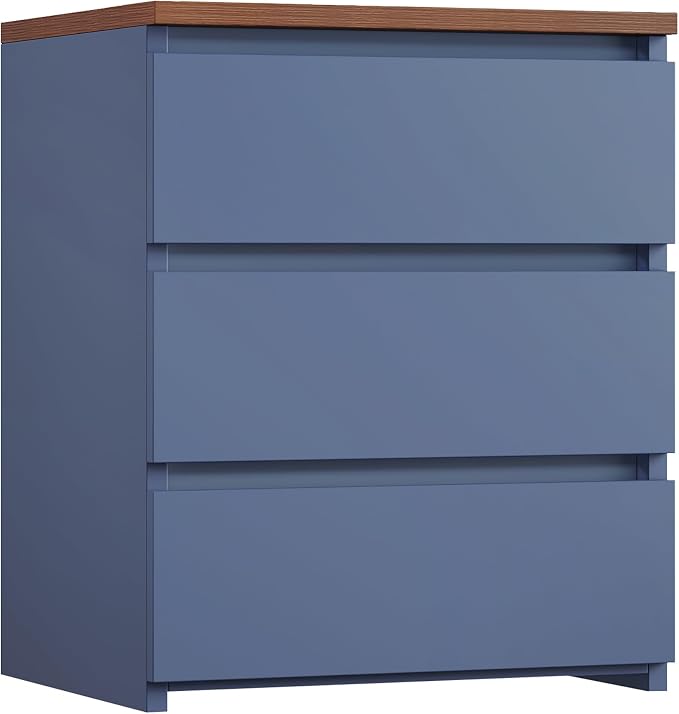FOTOSOK Nightstand with 3 Drawers, Bedside Table Night Stand for Bedroom with Cut-Out Handle, Sofa Side Table 3 Drawer Nightstand for Bedroom, 17.7W*15D*21.7H, Blue by FOTOSOK