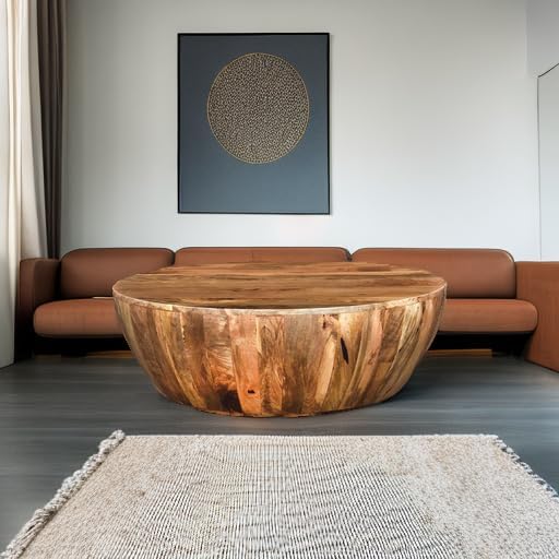 TUP THE URBAN PORT Arthur Mango Wood 35.5 Inch Coffee Table in Round Shape, Dark Brown