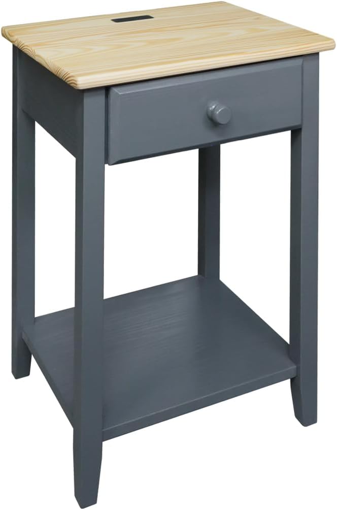 Casual Home Owl Night Stand with USB Port Charging Station and Drawer, 17.5" W x 14.25" D x 24.5" H, Natural Gray - Image 7