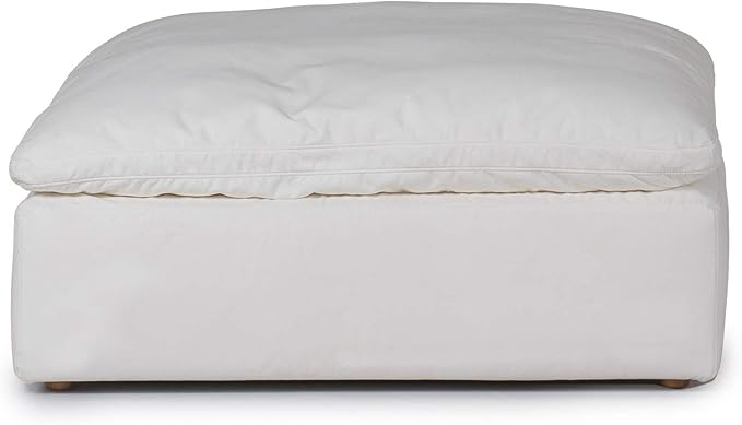 Sunset Trading Contemporary Puff 5PC Performance Fabric Washable Water-Resistant Stain-Proof White Slipcovered Modular L-Shaped Sectional Sofa with Ottoman, Deep-Seat Down-Fill