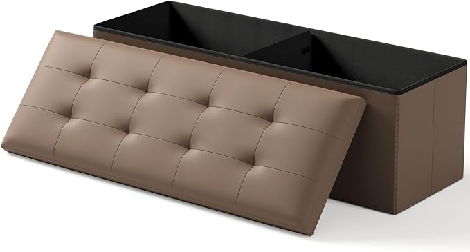 OS MOTOR Folding Storage Ottoman Bench, Multi-Functional Ottoman Foot Rest, End of Bed Bench, Storage Chest for Living Room, Bedroom, Hallway, Entryway, Holds Up to 600 lbs (Brown, 43 Inches) by OSMOTORHOME