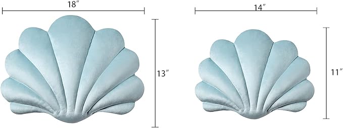Ashler 3D Throw Pillows Shell Shaped Accent Throw Pillow, Soft Velvet Insert Included Cushion for Couch Bed Living Room, Pack of 1, Light Blue, 18 X 13 inches