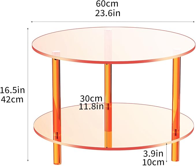 Acrylic Coffee Table, Small Round Modern Coffee Table for Living Room,23.6" D x 23.6" W x 16.5" H