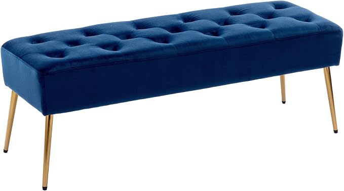 DUHOME Button-Tufted Ottoman Bench, Upholstered Bedroom Benches Velvet Footrest Stool Dining Bench Accent Bench for Entryway Dining Room Living Room Bedroom, Dark Blue by DuhomeElegantLifestyle