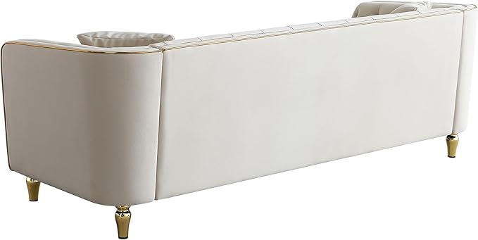 KEIKI 87" Chesterfield Velvet Button Tufted Sofa with High Density Foam Cushions, Modern Style 3-Seater Couch with Gold Strip Trim Decoration, Easy Assembly, for Apartment, Living Room, Office, Beige