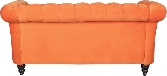 LEVNARY Velvet Sofa, Chesterfield Tufted Upholstered 2 Seater Couch, Modern Loveseat Couch Classic Furniture for Living Room Bedroom (Orange)