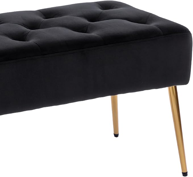 DUHOME Button-Tufted Ottoman Bench, Upholstered Bedroom Benches Velvet Footrest Stool Accent Bench for Entryway Dining Room Living Room Bedroom End of Bed, Black - Image 6