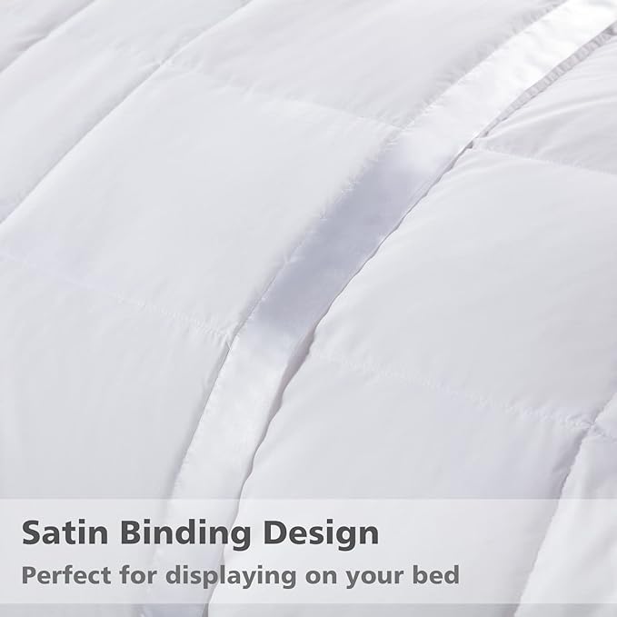 APSMILE Lightweight Down Feather Fibers Blanket, Summer Cooling Down Feather Fibers Comforter Full/Queen Size, Ultra-Soft Breathable Thin Bed Quilt Duvet with Satin Trim(Full/Queen, Cream White)