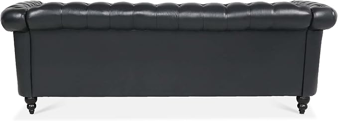 ERYE 84.5-Inch Classic 3 Seat Chesterfield Sofa Couches for Living Room Bedroom, 3 Seaters Button Tufted Faux Leather Upholstered Chesterfield Sofa Couch,Wood Legs | Button Tufted, Easy to Assemble, Nailhead, Removable Cushion
